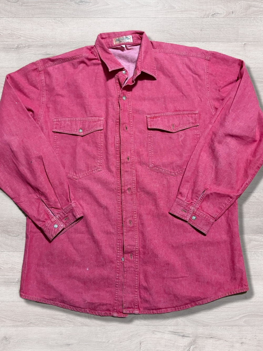 Vintage 90s Guess Red Denim Button Up Shirt Men’s Large Made In USA 100% Cotton